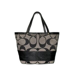 COACH CC Black Canvas & Leather Small Tote Handbag Women's Purse L0667-10123